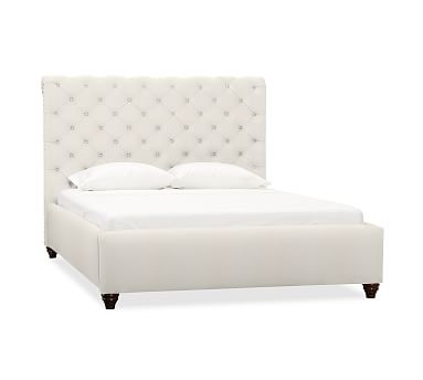 Chesterfield Upholstered California King Bed, Polyester Wrapped Cushions, Denim Warm White - Image 1