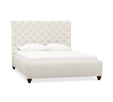 Chesterfield Upholstered King Bed, Polyester Wrapped Cushions, Denim Warm White - Image 1