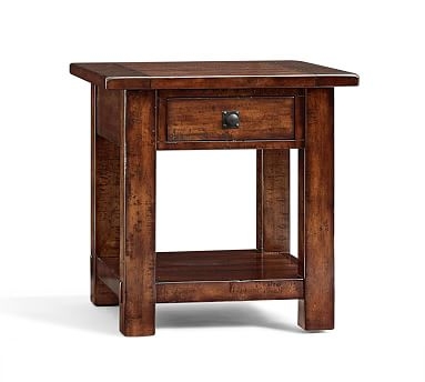 Benchwright Square Wood End Table with Drawer, Rustic Mahogany - Image 0