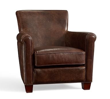 Irving Roll Arm Leather Armchair, Polyester Wrapped Cushions, Statesville Molasses - Image 1