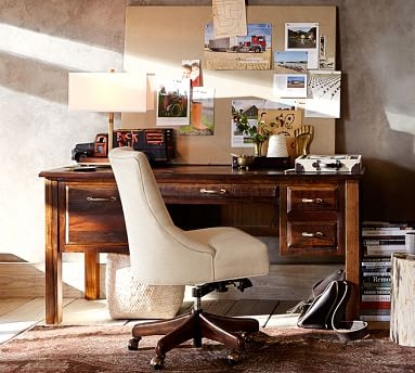 Hayes Swivel Desk Chair, Oatmeal Linen &amp; Brown - Image 1