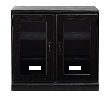 Printer's Double Glass Door Cabinet w/Double Top, Artisanal Black stain - Image 0