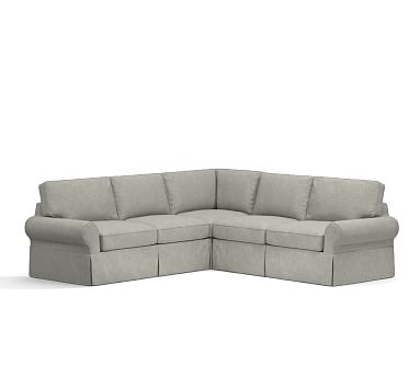 PB Basic Slipcovered 2-Piece L-Shaped Sectional, Polyester Wrapped Cushions, Premium; Performance Basketweave Light Gray - Image 0
