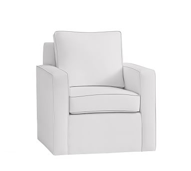 Cameron Square Arm Upholstered Swivel Armchair, Polyester Wrapped Cushions, Twill White - Image 0