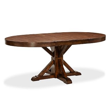 Benchwright Round Pedestal Extending Dining Table, Rustic Mahogany, 48" - 72" L - Image 1
