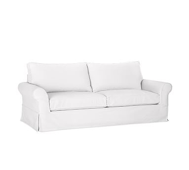 PB Comfort Roll Arm Slipcovered Sofa 82", 2X2, Box Edge, Memory Foam Cushions, Twill White - Image 0