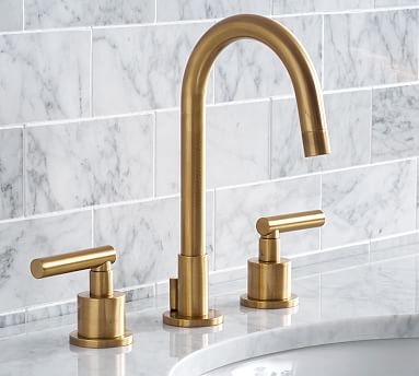 Brass Linden Lever Handle Widespread Bathroom Sink Faucet - Image 0
