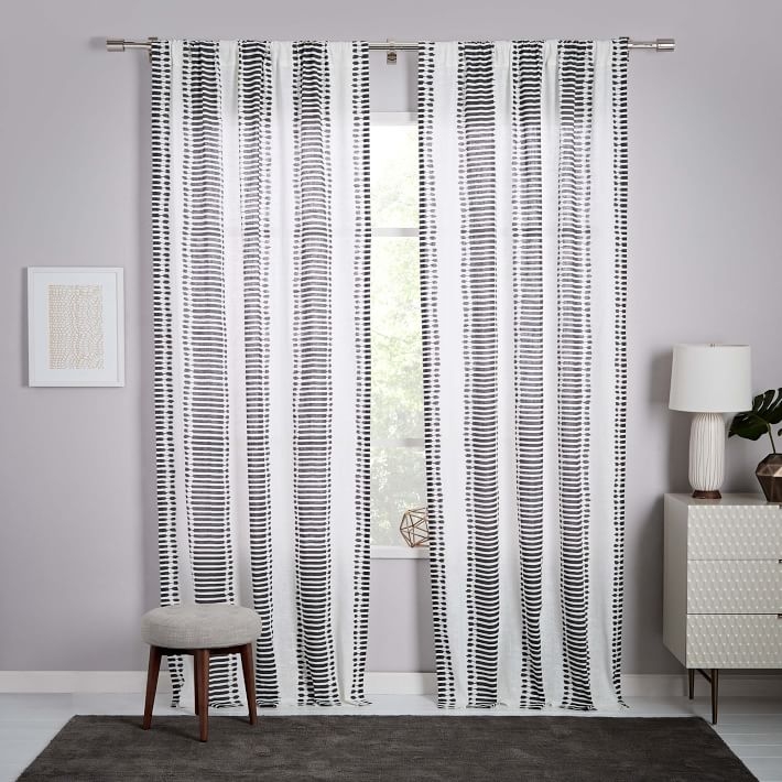 Striped Ikat Curtain - Slate 96" - Image 0
