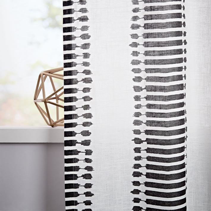 Striped Ikat Curtain - Slate 96" - Image 1