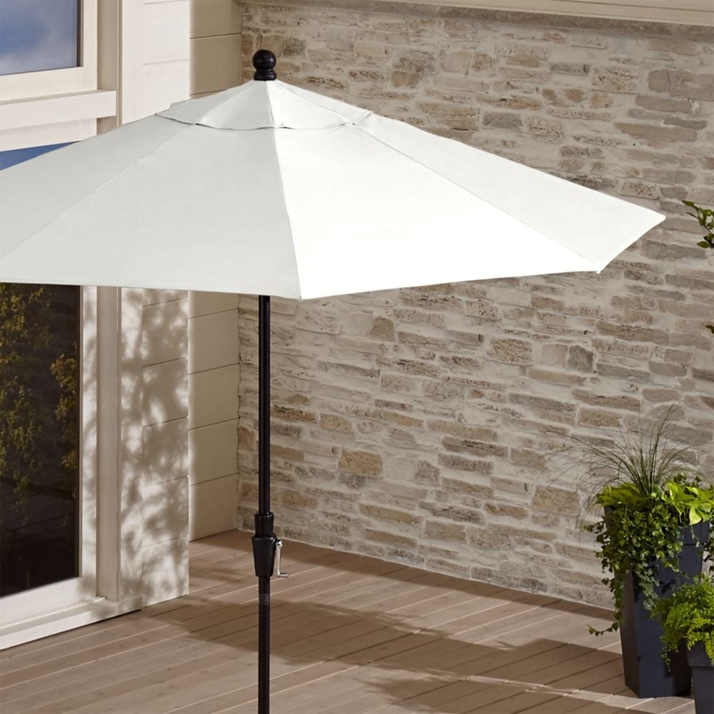 9' Round Sunbrella ® White Sand Outdoor Patio Umbrella with Tilt Black Frame - Image 0