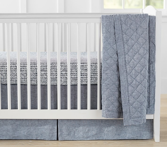 Belgian Flax Linen Baby Bedding - Quilt, Indigo - Image 0