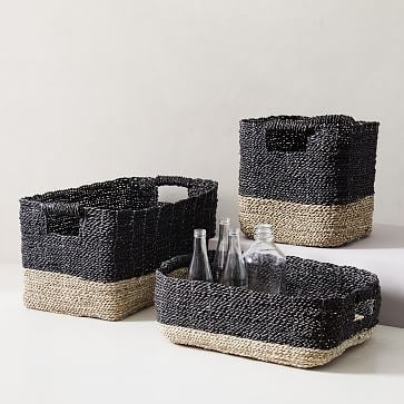 Two-Tone Woven Storage Basket, Black/Tan Underbed - Image 0