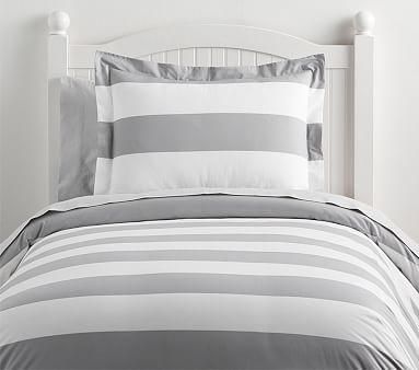 Rugby Stripe Duvet Cover, Twin, Light Gray - Image 0
