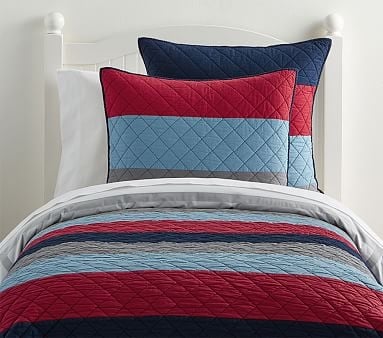 Block Stripe Quilt, Full/Queen, Navy/Red/Blue - Image 0