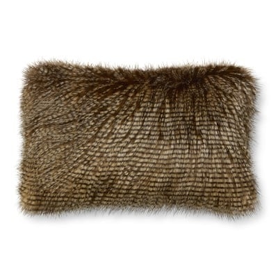 Faux Fur Pillow Cover, 14" X 22", Brown Owl Feather - Image 0