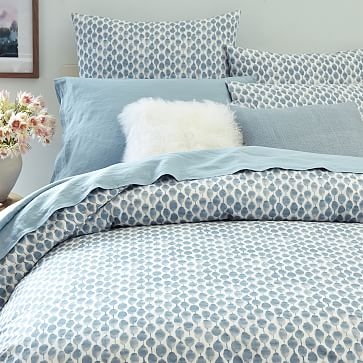 Organic Stamped Dot Duvet Cover, Twin, Moonstone - Image 1