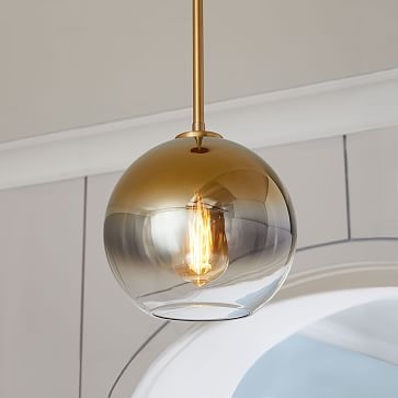 Sculptural Glass Globe Pendant, Small Globe, Gold Ombre Shade, Brass Canopy - Image 0
