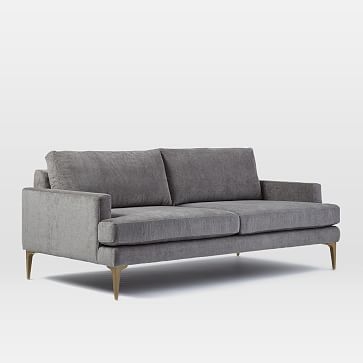 Andes Sofa, Worn Velvet, Metal, Blackened Brass Legs - Image 0