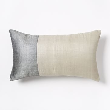 Sari Silk Pillow Cover, 12"x21", Platinum - Image 0
