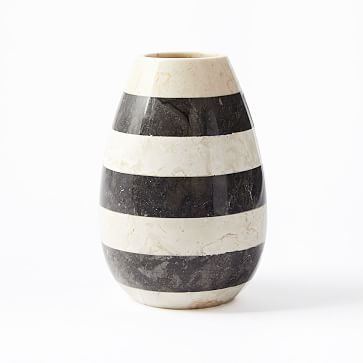 Striped Marble Bud Vase, Black/White, Wide - Image 1