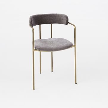 Lenox Dining Chair, Worn Velvet, Metal, Blackened Brass - Image 0