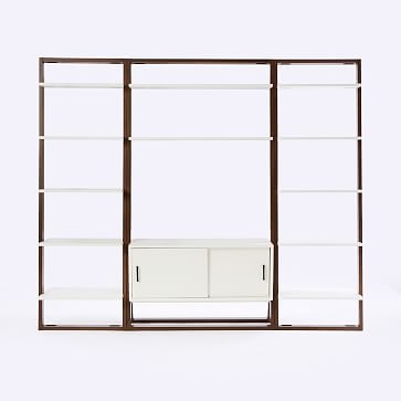 Ladder Shelf Storage Media Set 2: Media Console + 2 X Wide Shelves - White Lacquer/Dark Mindi - Image 1
