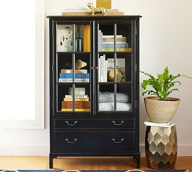 Bronson Bookcase with Doors, Black, 40"L x 65"H - Image 1
