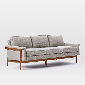 Leon Wood Frame Sofa- 3 Seater, Feather Gray, Retro Weave - Image 0