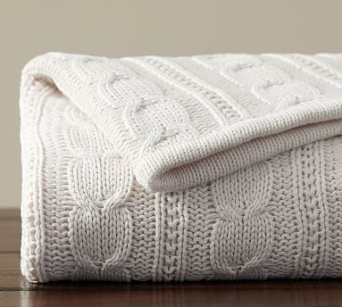 Cozy Cable Knit Throw, 50 x 60", Ivory - Image 1