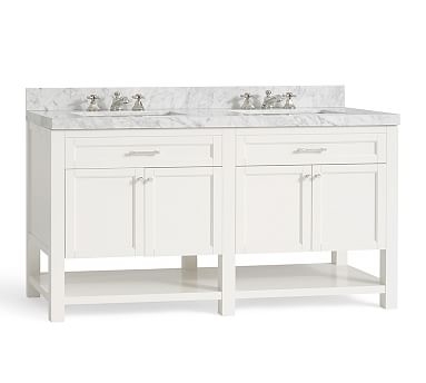 Piedmont Double Sink Vanity, White with Carerra Marble - Image 0