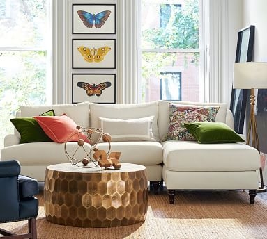 Carlisle Upholstered Left Arm Sofa with Chaise Sectional, Down Blend Wrapped Cushions, Basketweave Slub Ivory - Image 1