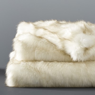 Faux Fur Blanket, 80" X 90", White Sable - Image 0