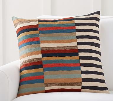 Carson Crewel Stripe Pillow Cover, 24", Multi - Image 0
