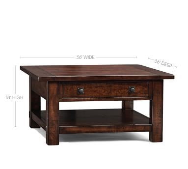Benchwright Square Wood Coffee Table with Drawer, Rustic Mahogany, 36"L - Image 1