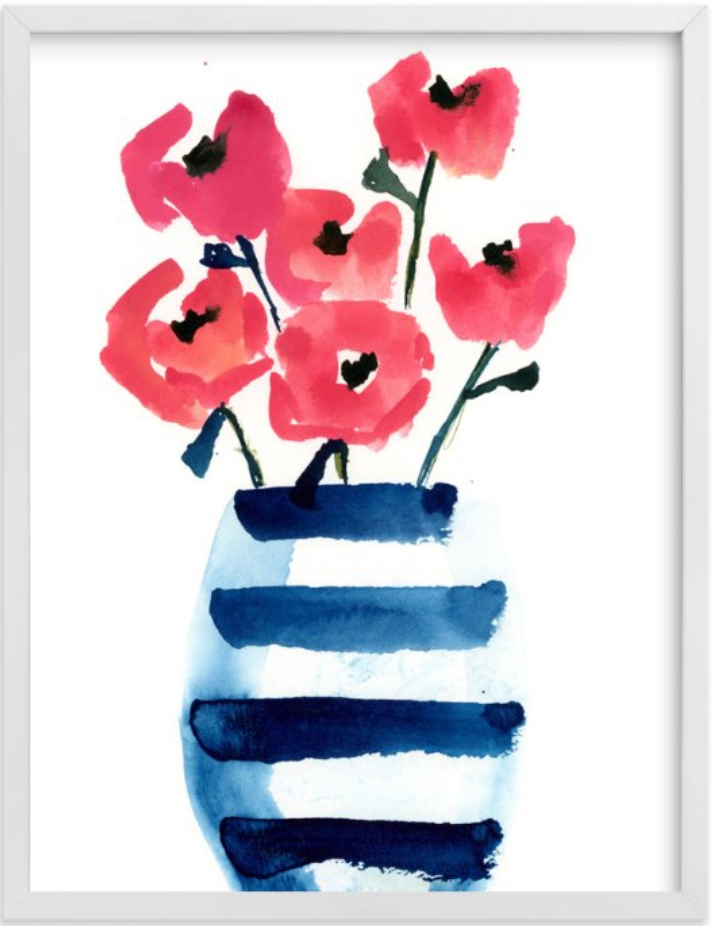 Striped Vase -White Wood Frame - 16"x20" - Image 0