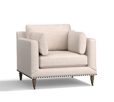 Tallulah Upholstered Armchair, Down Blend Wrapped Cushions, Heathered Twill Stone - Image 1