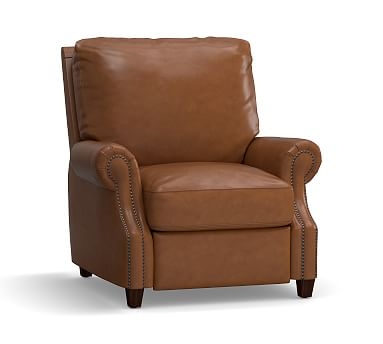 James Roll Arm Leather Recliner, Down Blend Wrapped Cushions, Signature Maple - Image 1
