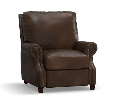 James Leather Recliner, Down Blend Wrapped Cushions, Vintage Cocoa - Image 1