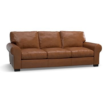 Turner Roll Arm Leather Sofa 3-Seater 91", Down Blend Wrapped Cushions, Signature Maple - Image 2