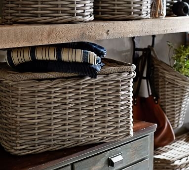 Aubrey Woven Lidded Baskets, Small - Gray - Image 1