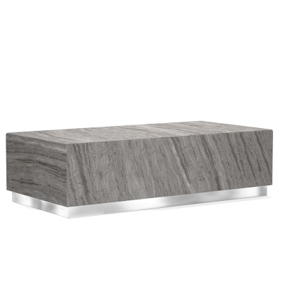 Travertine Rectangular Coffee Table, 56X26", Sand, Stainless Steel - Image 1