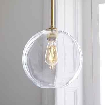 Sculptural Glass Globe Pendant, Medium Globe, Clear Shade, Brass Canopy - Image 0