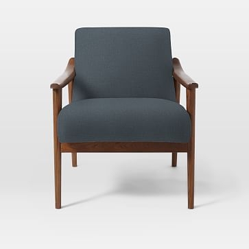 Mid-Century Show Wood Upholstered Chair, Linen Weave, Regal Blue - Image 1