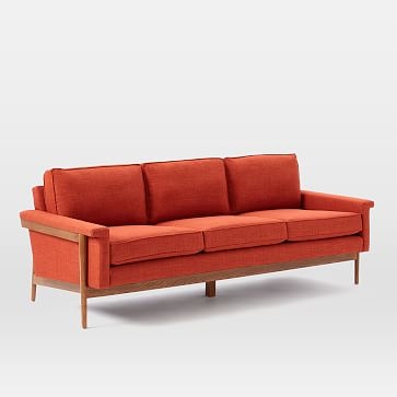 Leon Wood Frame Sofa- 3 Seater, Feather Gray, Retro Weave - Image 1