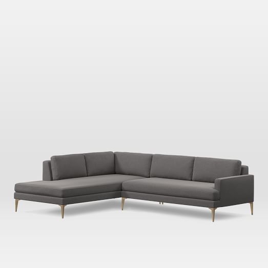 Andes Terminal Chaise Sectional, extra Large, Left Terminal Chaise 2 Piece Sectional,Marled Microfiber, Heather Gray blackened brass , Standard Depth - Image 0