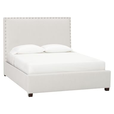 Raleigh Square Nailhead Upholstered Bed, Full, Linen Blend Gray - Image 1