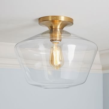 Sculptural Glass Geo Flushmount, Large, Clear Shade, Brass Canopy - Image 0