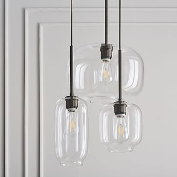 Sculptural Glass 3-Light Round Chandelier, S-M-L Pebble, Clear Shade, Brass Canopy - Image 2