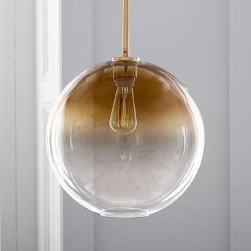 Sculptural Glass Globe Pendant, Small Globe, Gold Ombre Shade, Brass Canopy - Image 1