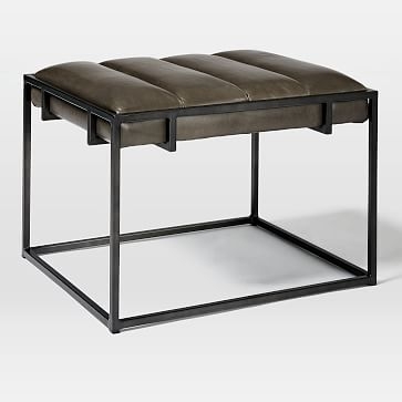 Fontanne Ottoman Square - Leather, Charcoal Vail/Brass - Image 1